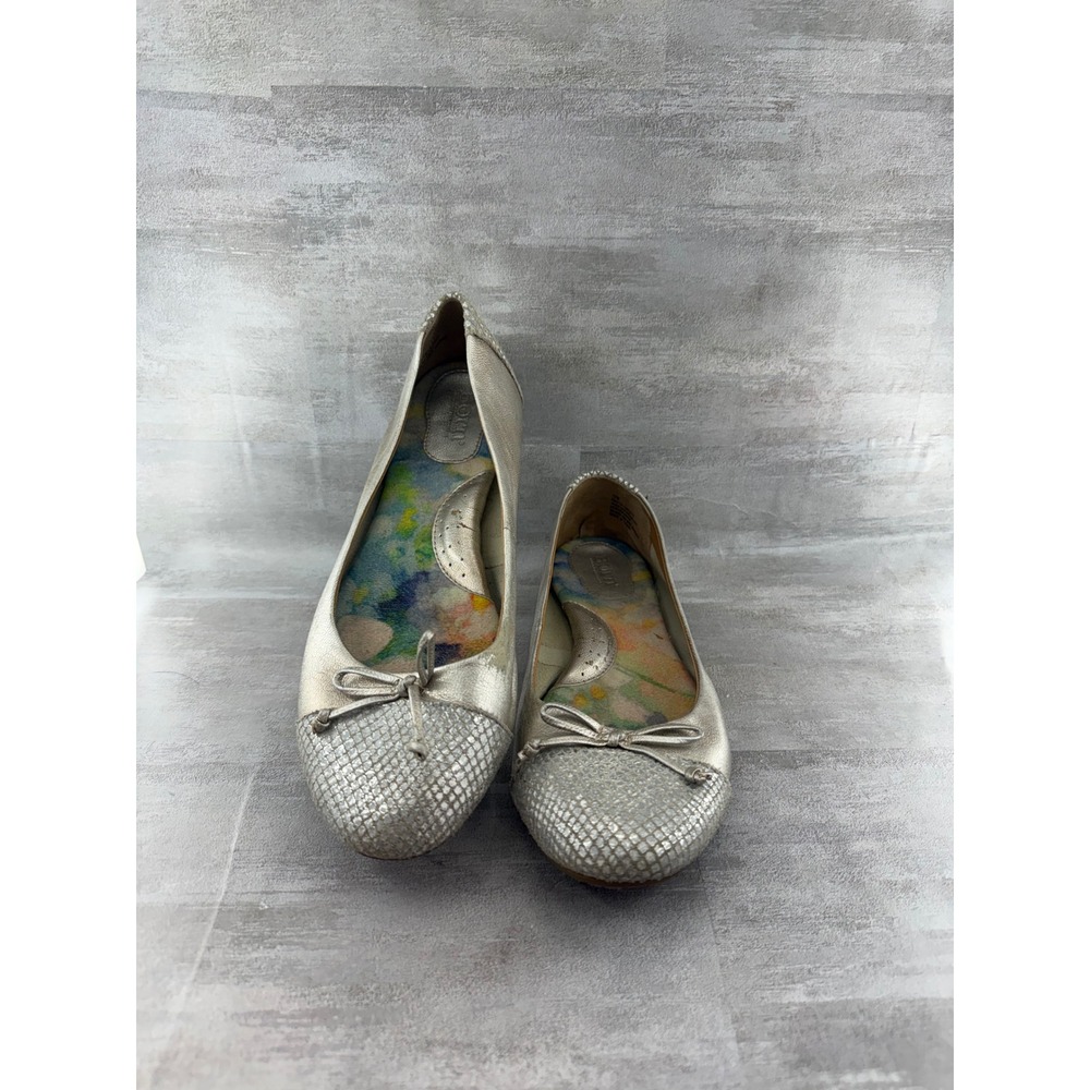 Born Julianne Champagne Gold Metallic Leather Snakeskin Ballet Flat Women Sz 10M